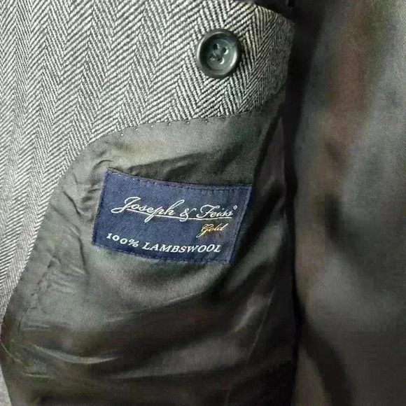 100% Lambswool Joseph & Feiss Men's Blazer Sports Coat 44R Gray Herringbone - Picture 11 of 14